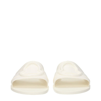 Moncler White Cotton Slippers with open toe and rubber sole, front logo visible, designed for comfort and style.