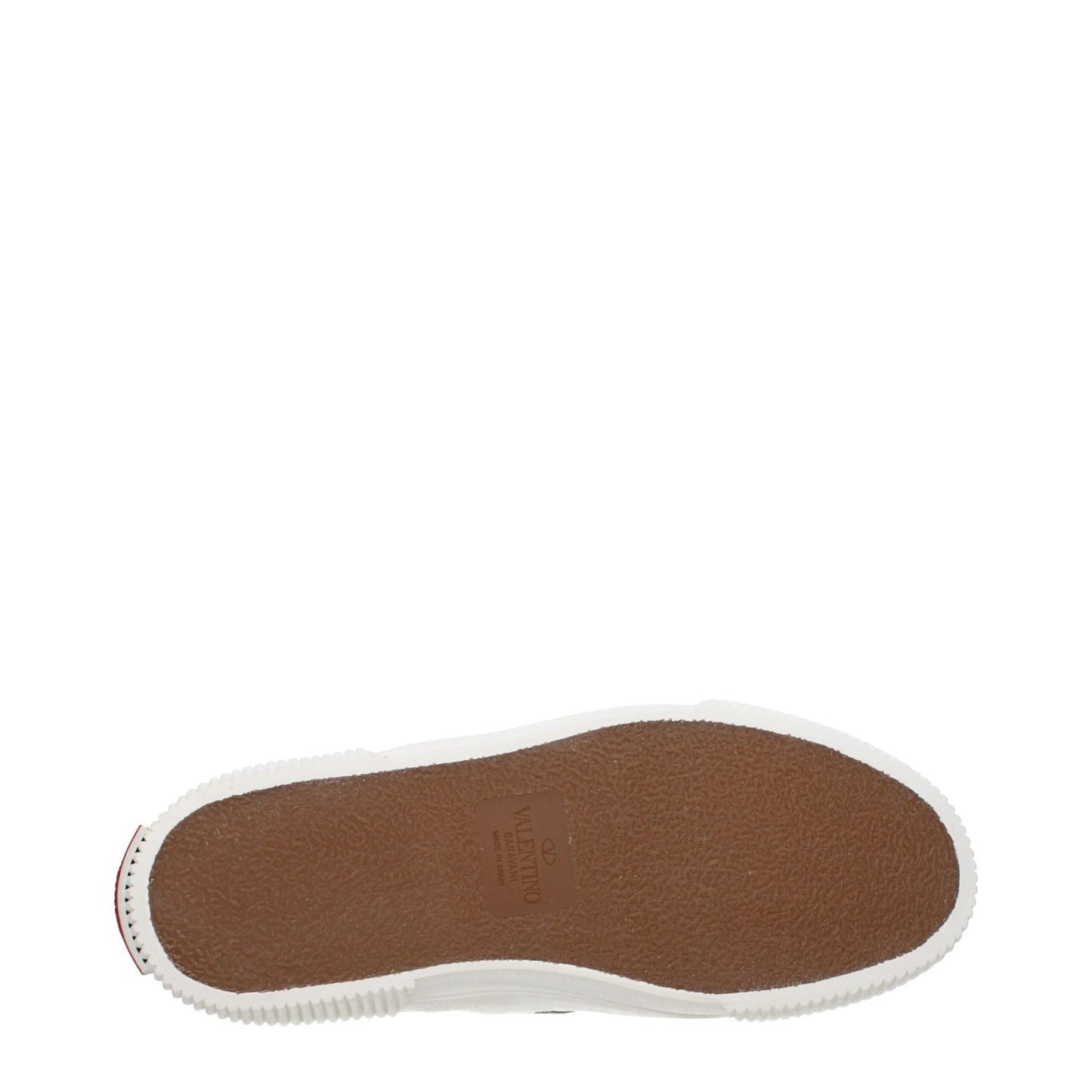 Sole view of Valentino Garavani White Leather Slip-On Loafers with rubber sole and round toe