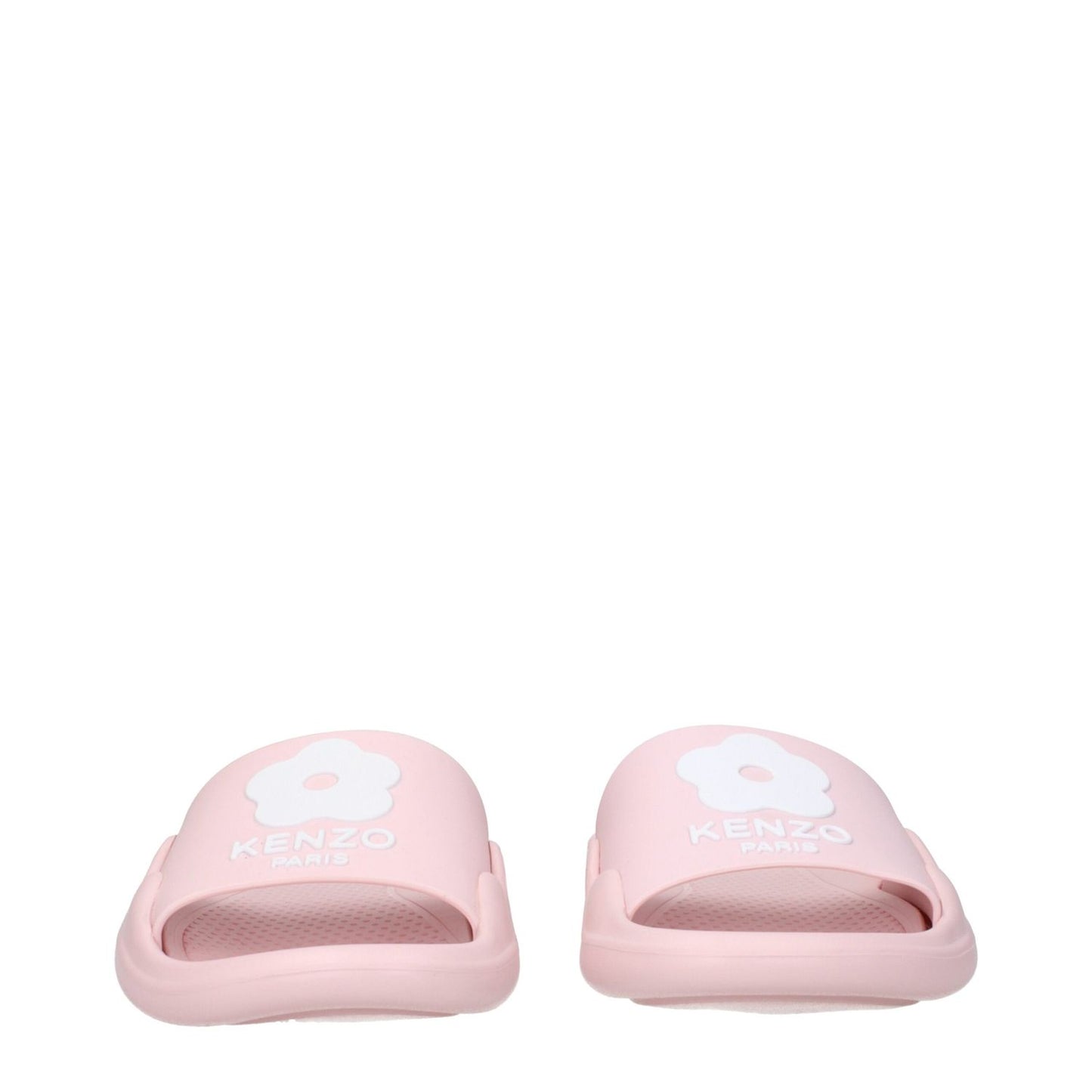 Kenzo Pink Cotton Slippers with open toe, low flat heel, and front logo design, featuring rubber sole.