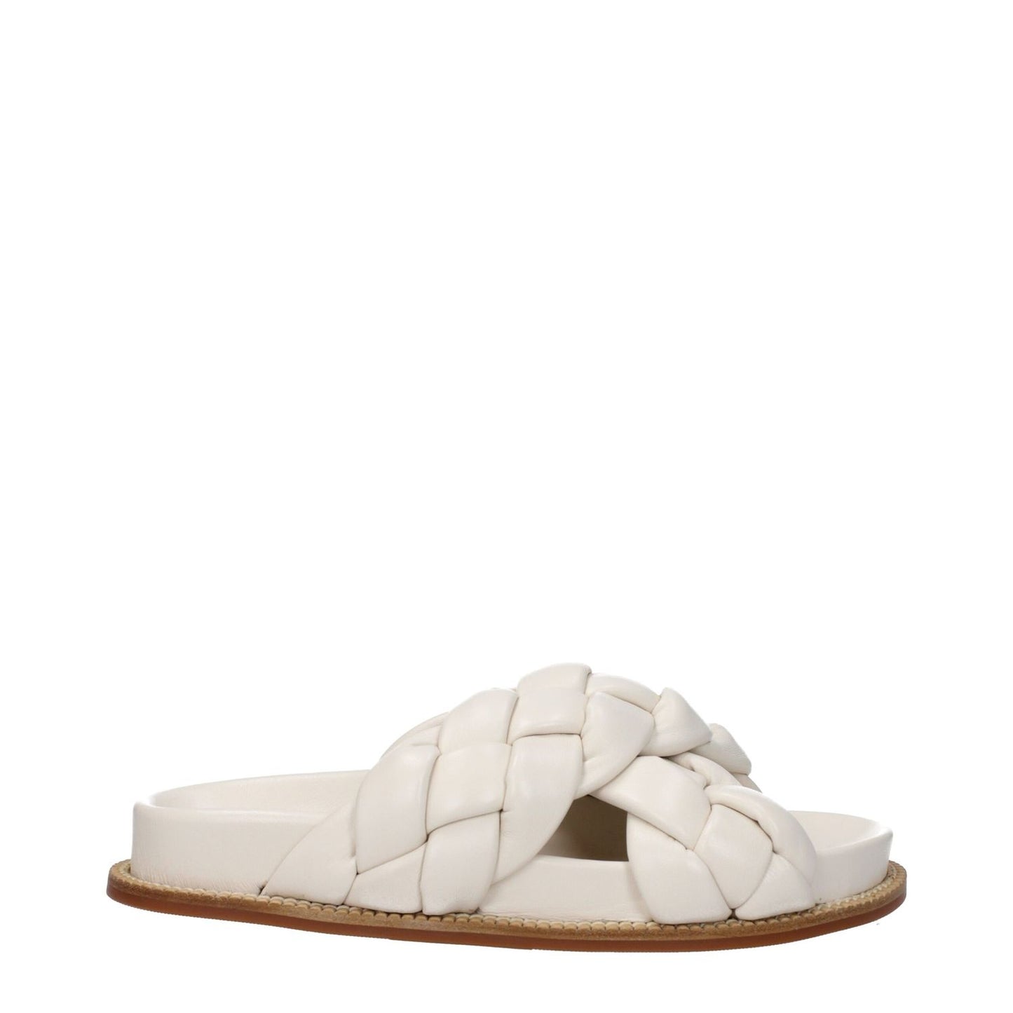 Fabiana Filippi Beige Leather Slippers with open toe and rubber sole, casual style, featuring ivory accents and low flat heel.