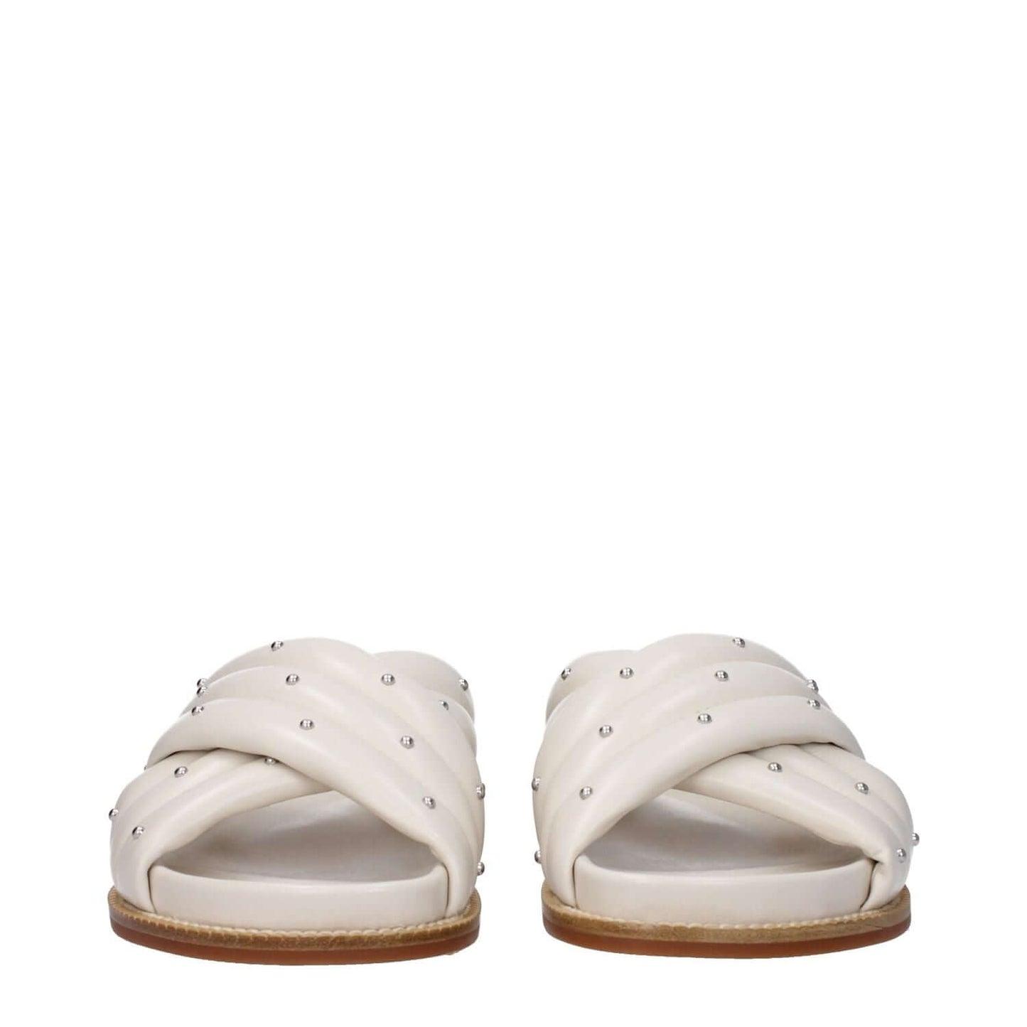 Fabiana Filippi Beige Leather Slippers with studs, open toe, low flat heel, rubber sole, casual style