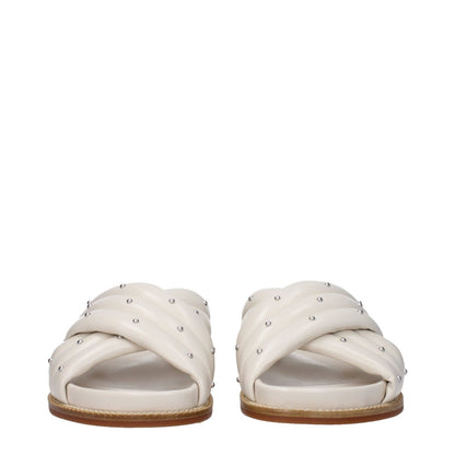 Fabiana Filippi Beige Leather Slippers with studs, open toe, low flat heel, rubber sole, casual style