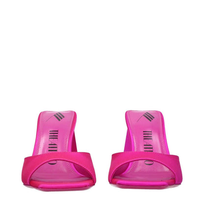 The Attico Pink Satin Stiletto Heel Sandals with open toe design, featuring mid heels and leather sole, MPN S772V007008.