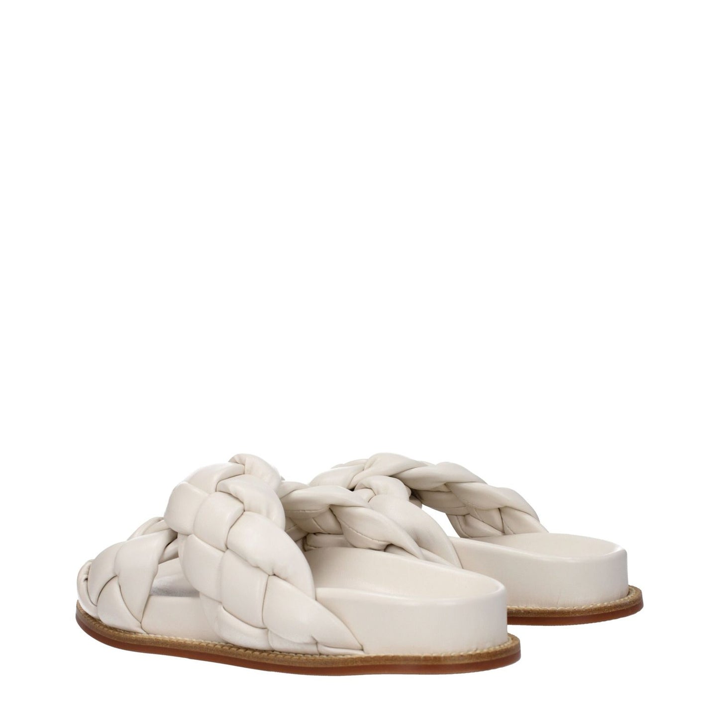 Fabiana Filippi Beige Leather Slippers with open toe, rubber sole, and ivory accents, style ASD274A929H137.