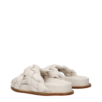 Fabiana Filippi Beige Leather Slippers with open toe, rubber sole, and ivory accents, style ASD274A929H137.