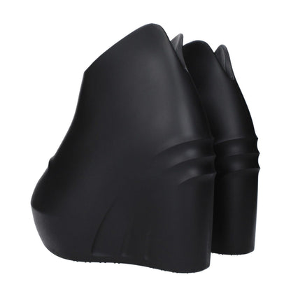 Givenchy Black Cotton Wedge Sandals with rubber sole and round toe. Fashionable casual footwear with 5 cm wedge height.