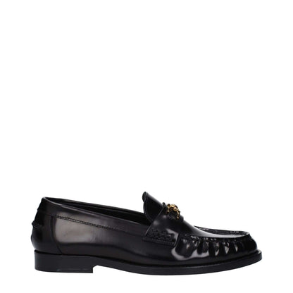 Versace Black Leather Slip-On Loafers
