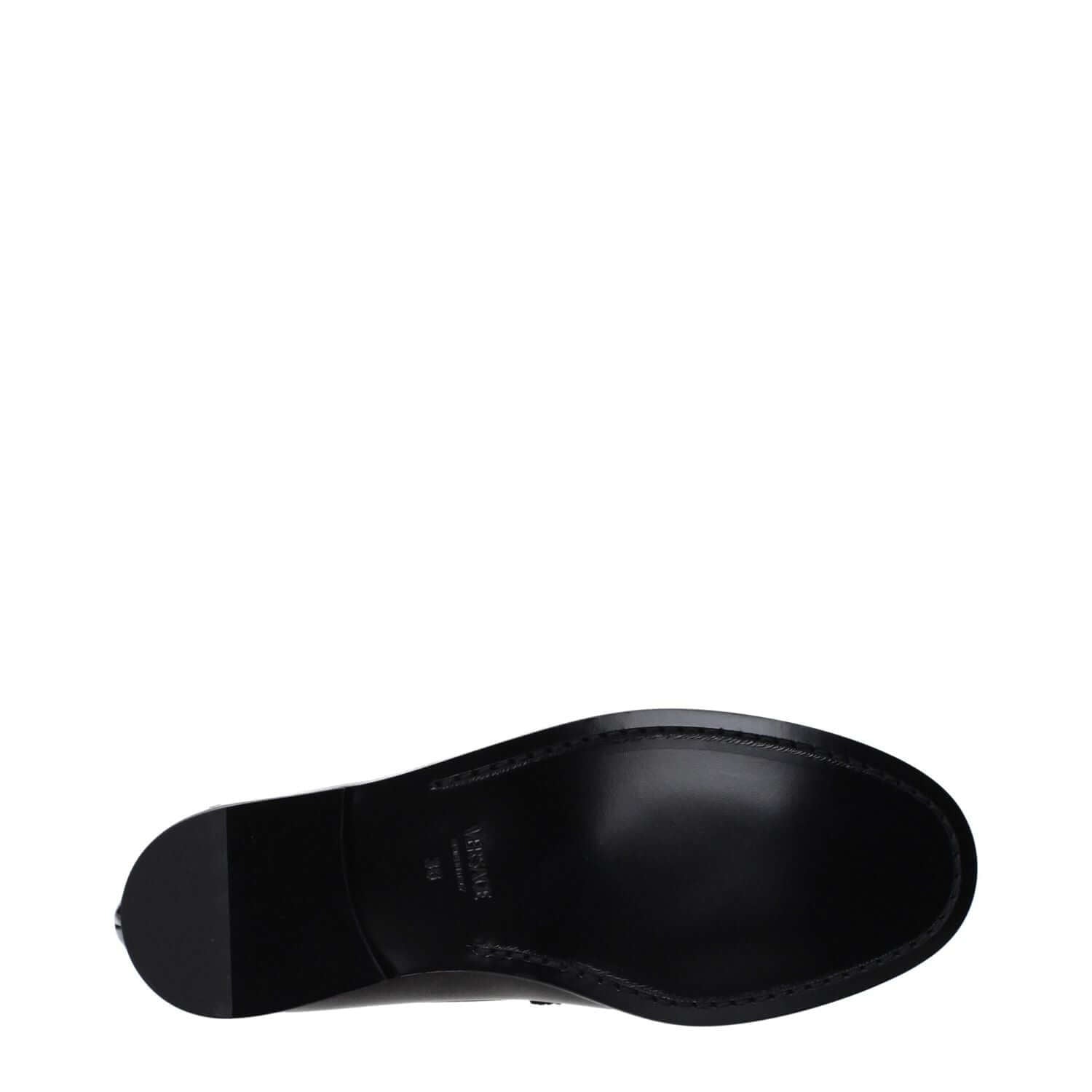 Versace Black Leather Slip-On Loafers