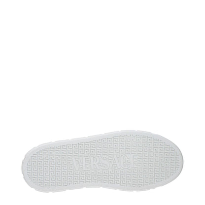Sole view of Versace White Leather Low Top Sneakers with embossed logo and pattern.
