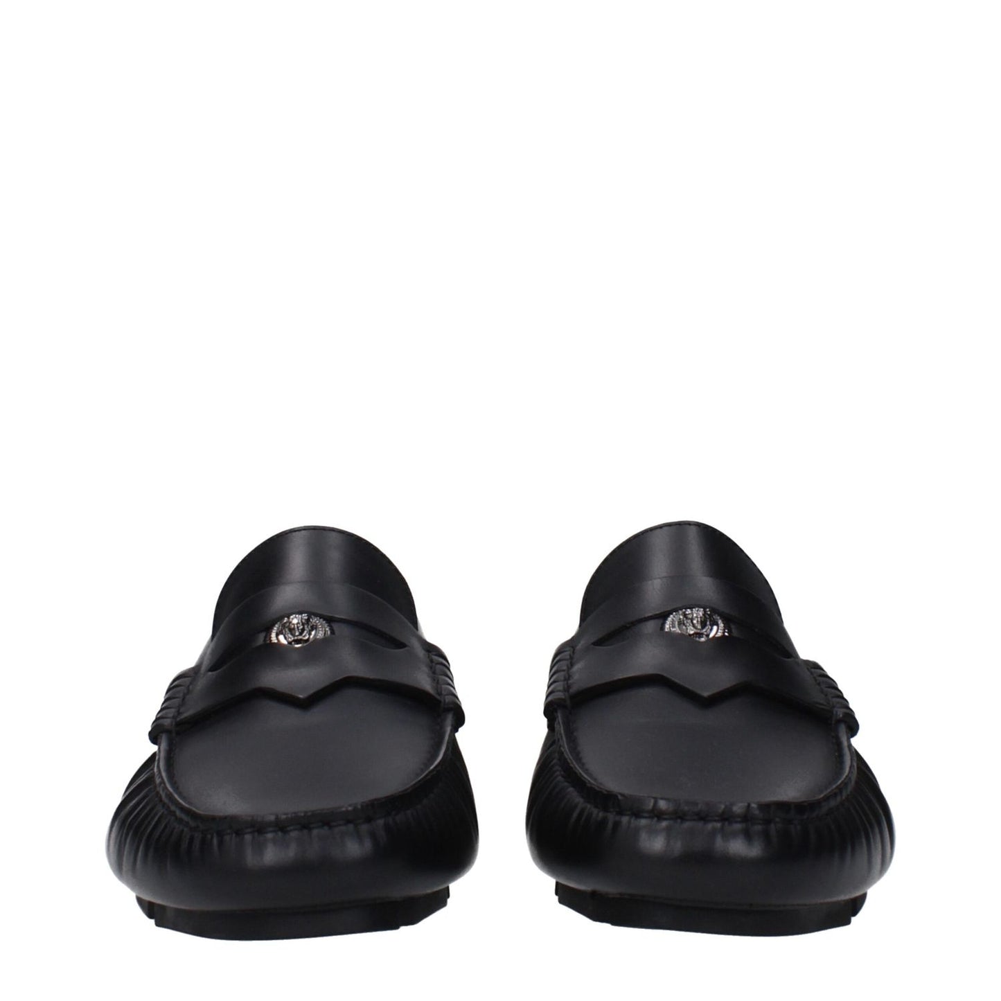 Versace Black Leather Slip-On Loafers