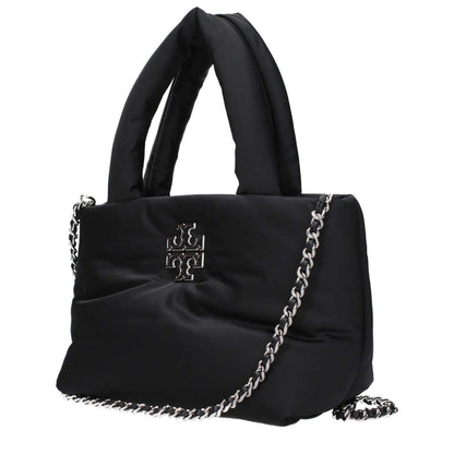 Tory Burch Black Fabric Handbag with silver chain and logo, adjustable and removable shoulder strap, model MPN 170317001.