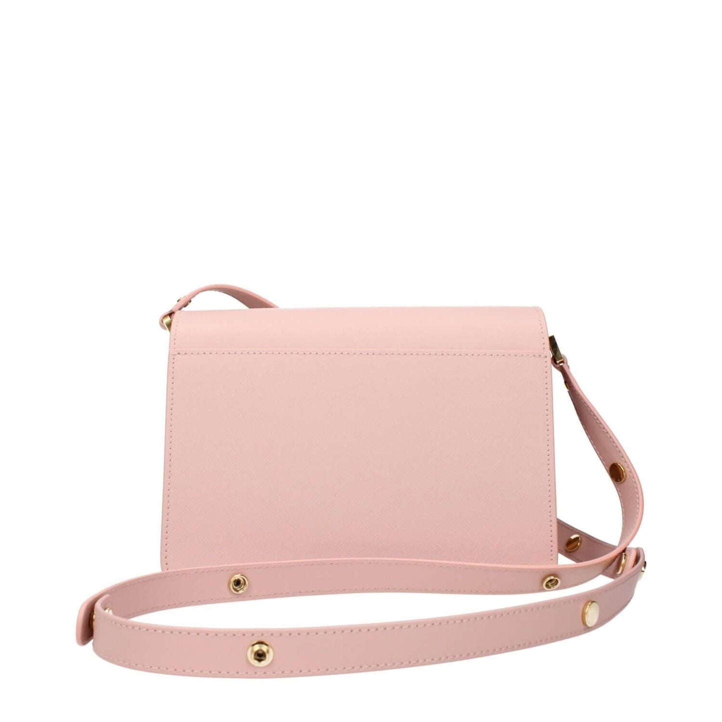 Marni Pink Leather Shoulder Bag with adjustable strap and gold accents, featuring an inner divider pocket for organization.