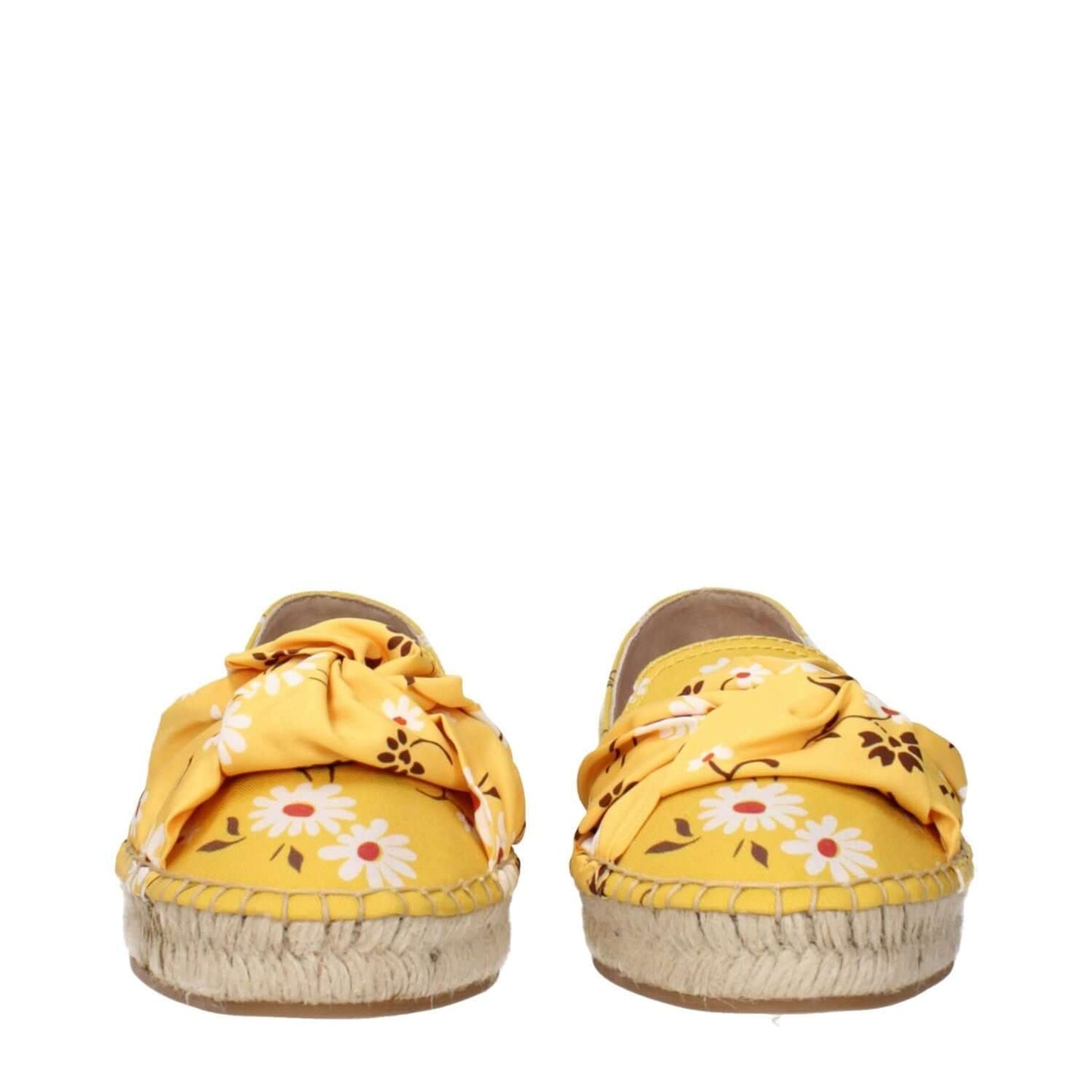 Miu Miu Yellow Fabric Espadrilles featuring floral print and front detail, showcasing vibrant summer style.