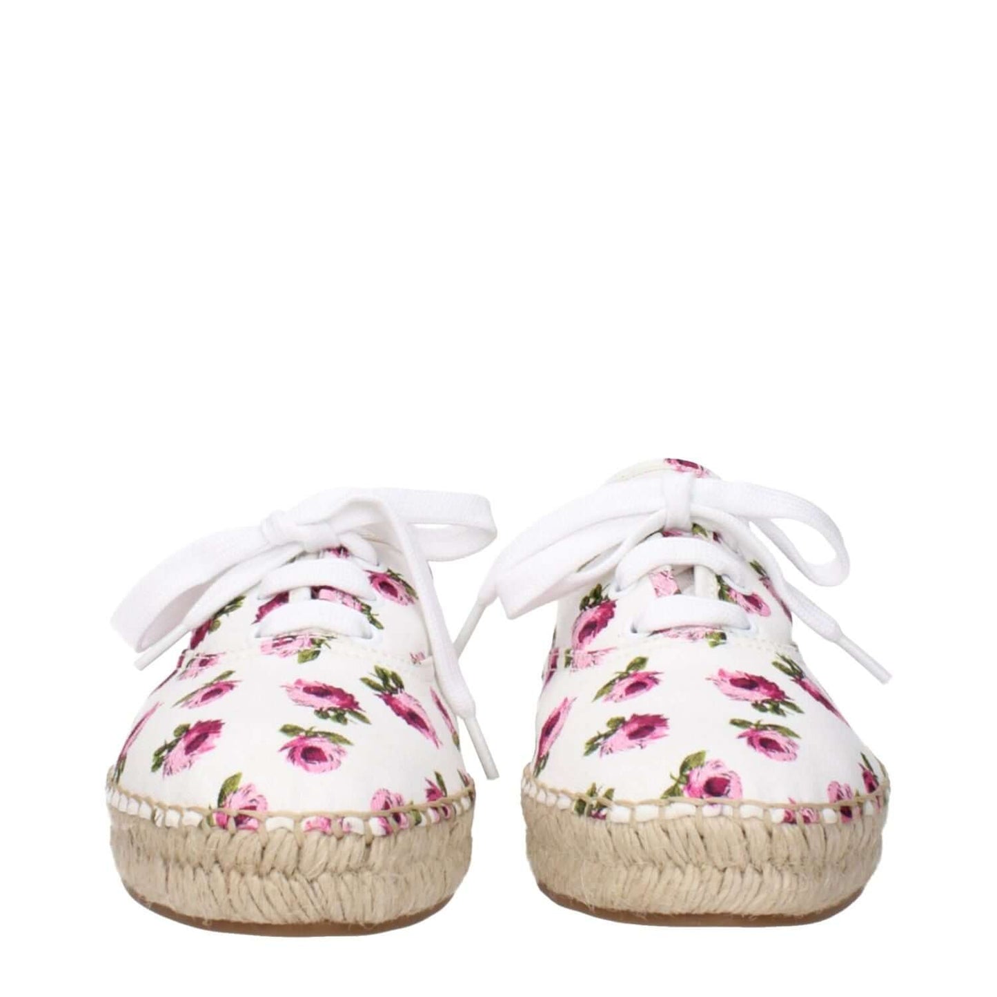 Prada White Fabric Espadrilles with floral pattern and front logo, MPN 1E988L1G3I020F0009, code F83683, stylish designer footwear.