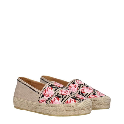 Prada Beige Fabric Espadrilles with floral print design, showcasing trendy and stylish footwear.