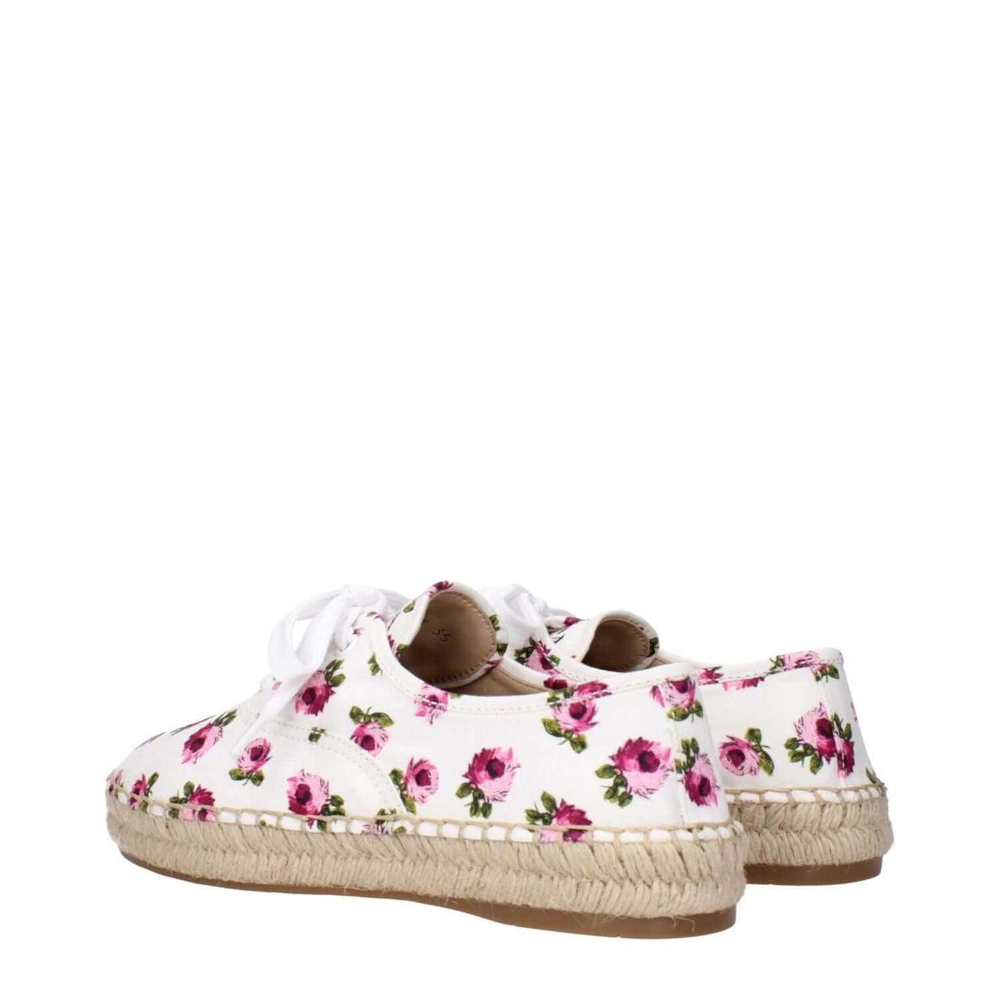 Prada White Fabric Espadrilles with floral print and logo detail.
