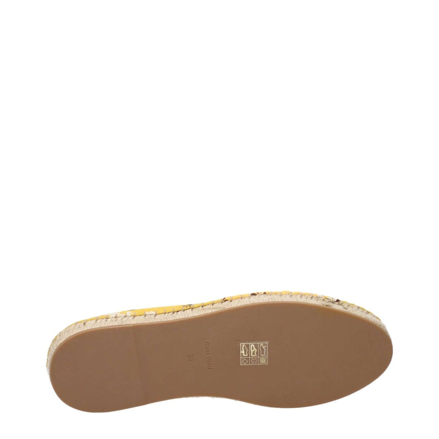 Sole view of Miu Miu Yellow Fabric Espadrilles showing detailed tread design.