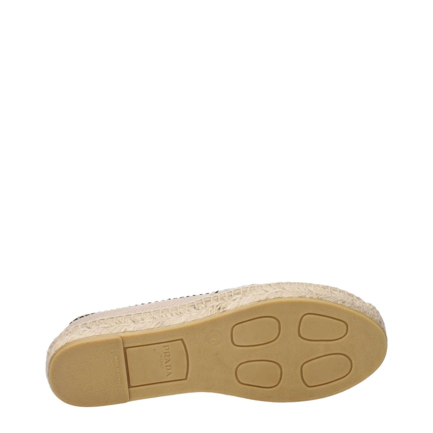 Sole view of Prada Beige Fabric Espadrilles showing textured sole design.