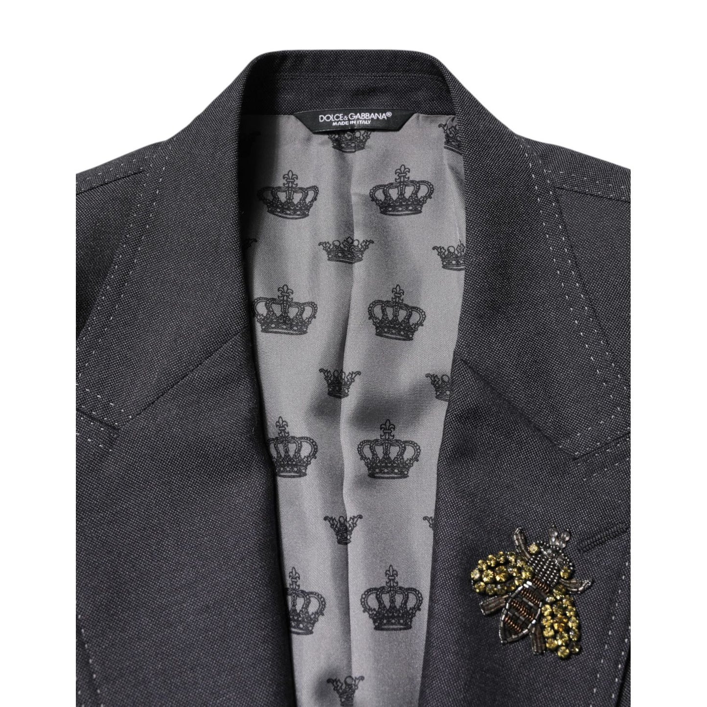 Dolce & Gabbana Dark Gray Bee Embroidery SICILIA Coat Blazer