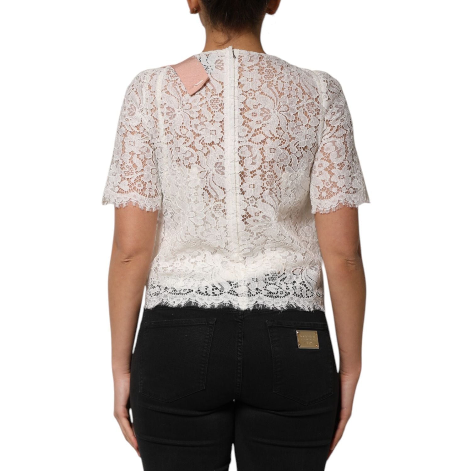Dolce & Gabbana White Floral Lace Short Sleeves Blouse Top