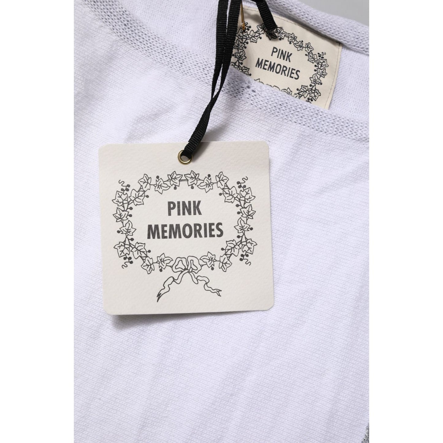 PINK MEMORIES White Cotton Short Sleeves Round Neck Blouse Top