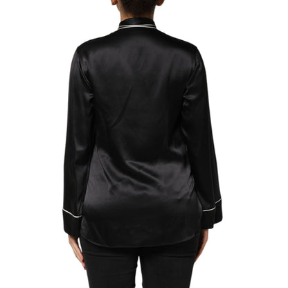 Dolce & Gabbana Black Silk Ascot Collared Button Blouse Top