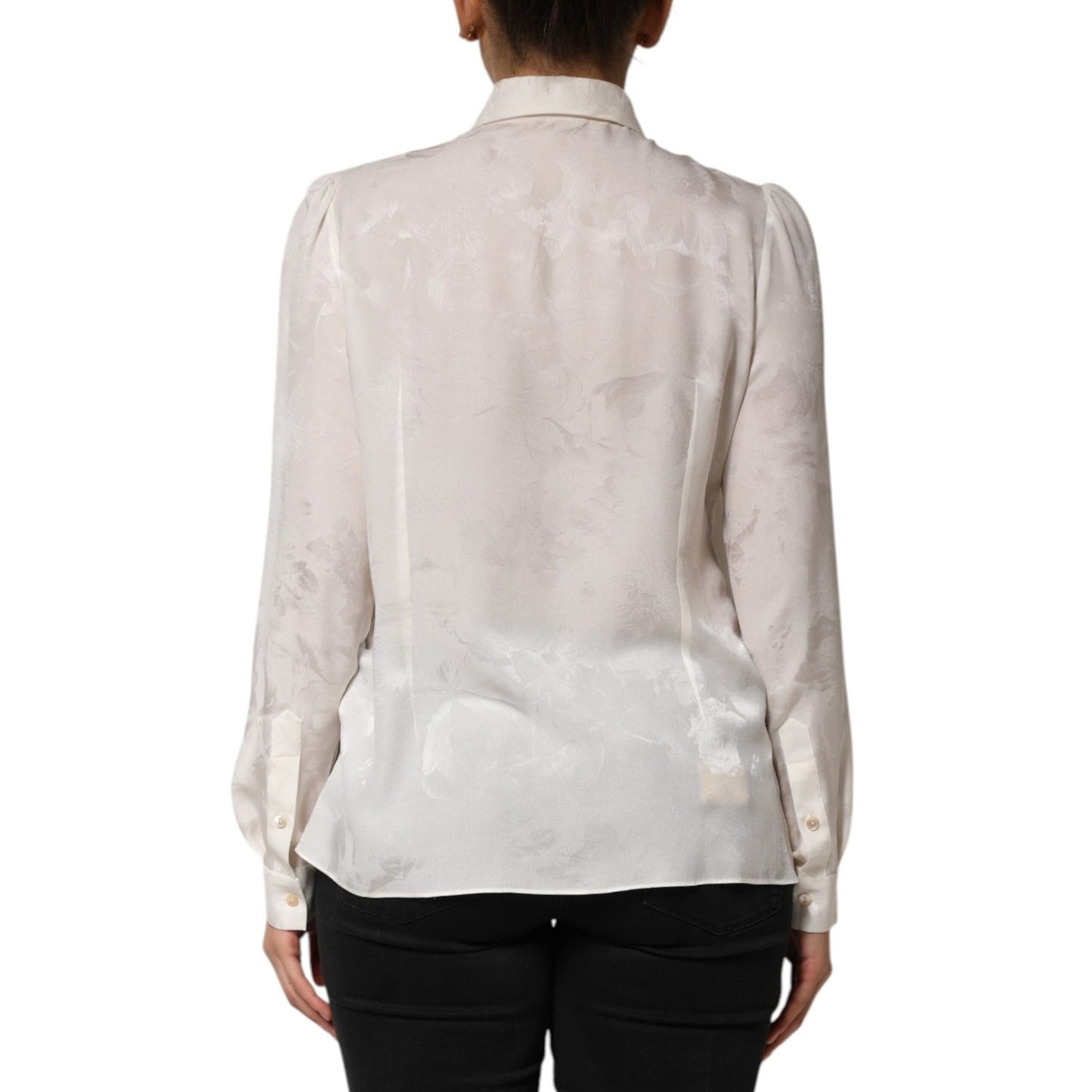 Dolce & Gabbana White Silk Long Sleeves Collared Shirt Top