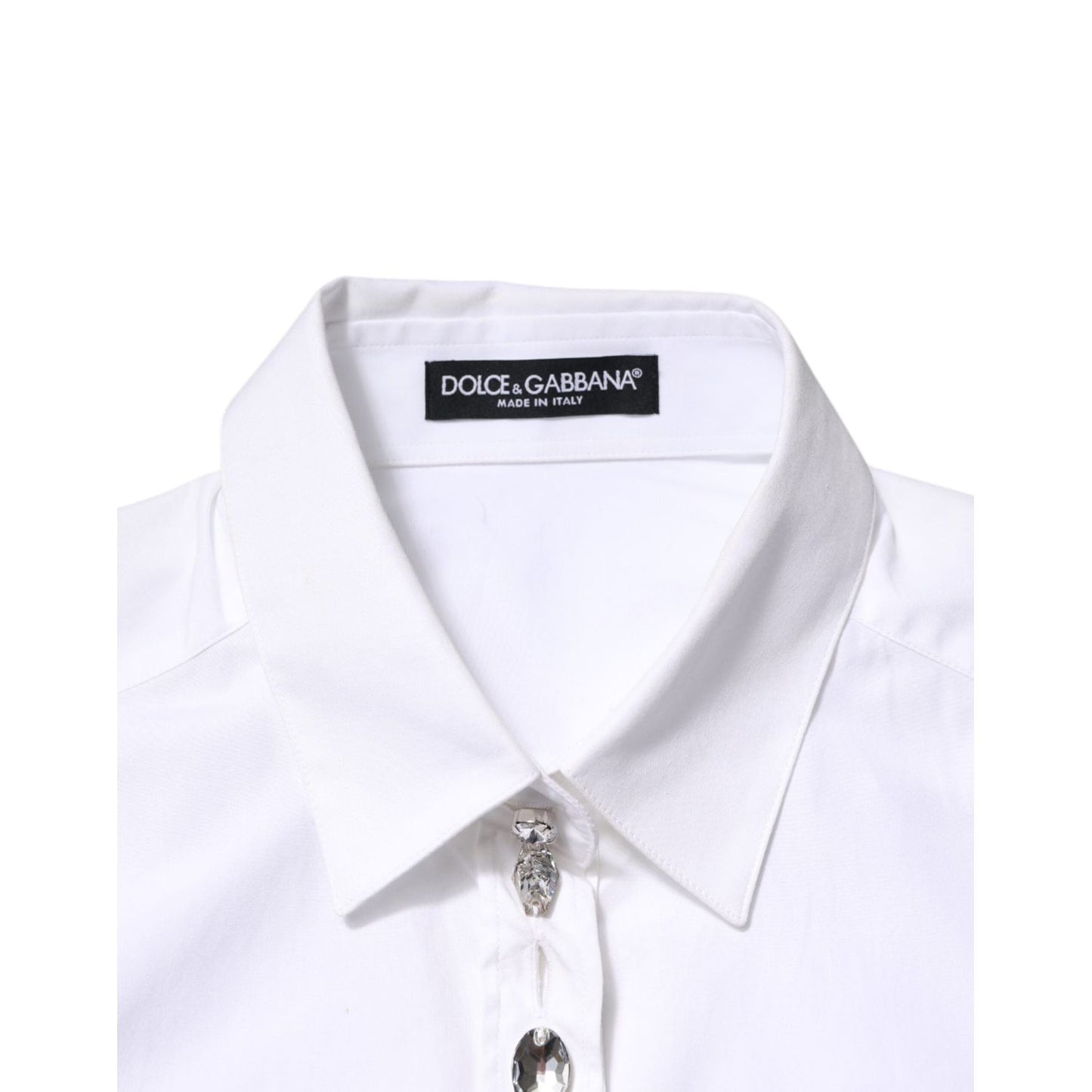 Dolce & Gabbana White Crystal Embellished Collared Shirt Top