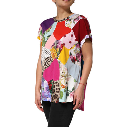 Dolce & Gabbana Multicolor Patchwork Cotton Silk Blouse Top