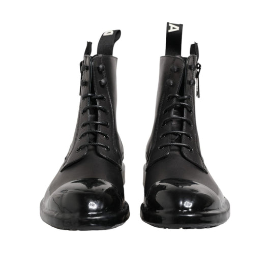 Dolce & Gabbana Brown Black Lace Up Mid Calf Men Boots Shoes MV7688-44