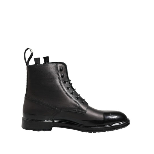 Dolce & Gabbana Brown Black Lace Up Mid Calf Men Boots Shoes MV7688-44