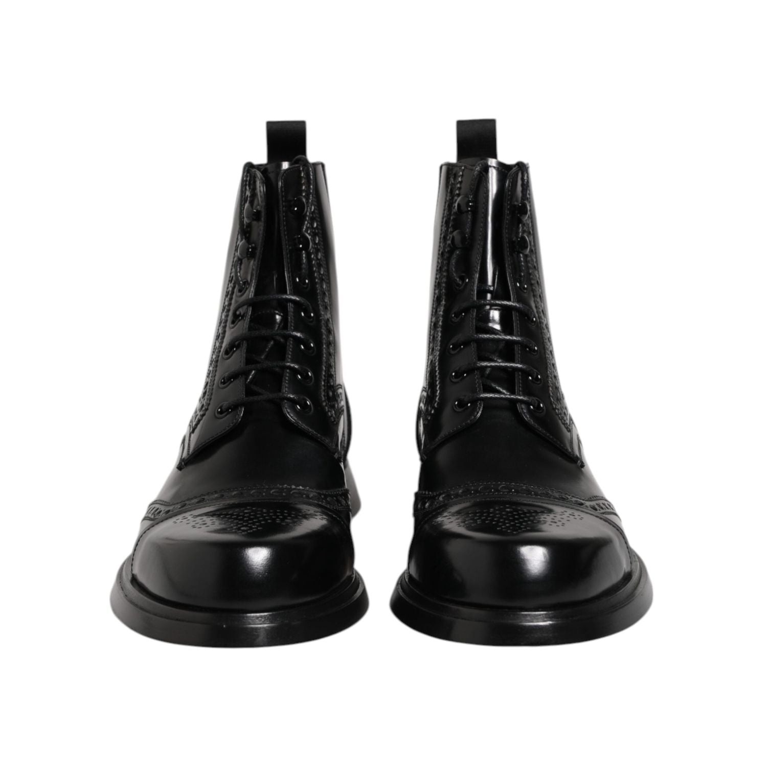 Dolce & Gabbana Black Leather Lace Up Mid Calf Boots Shoes