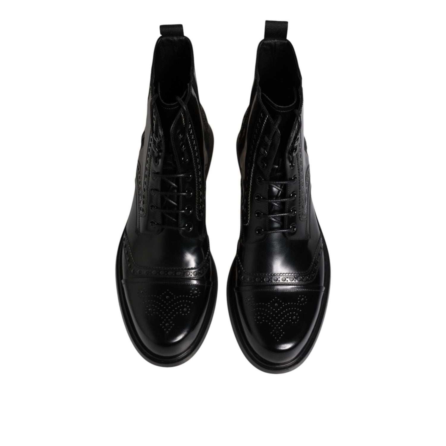 Dolce & Gabbana Black Leather Lace Up Mid Calf Boots Shoes