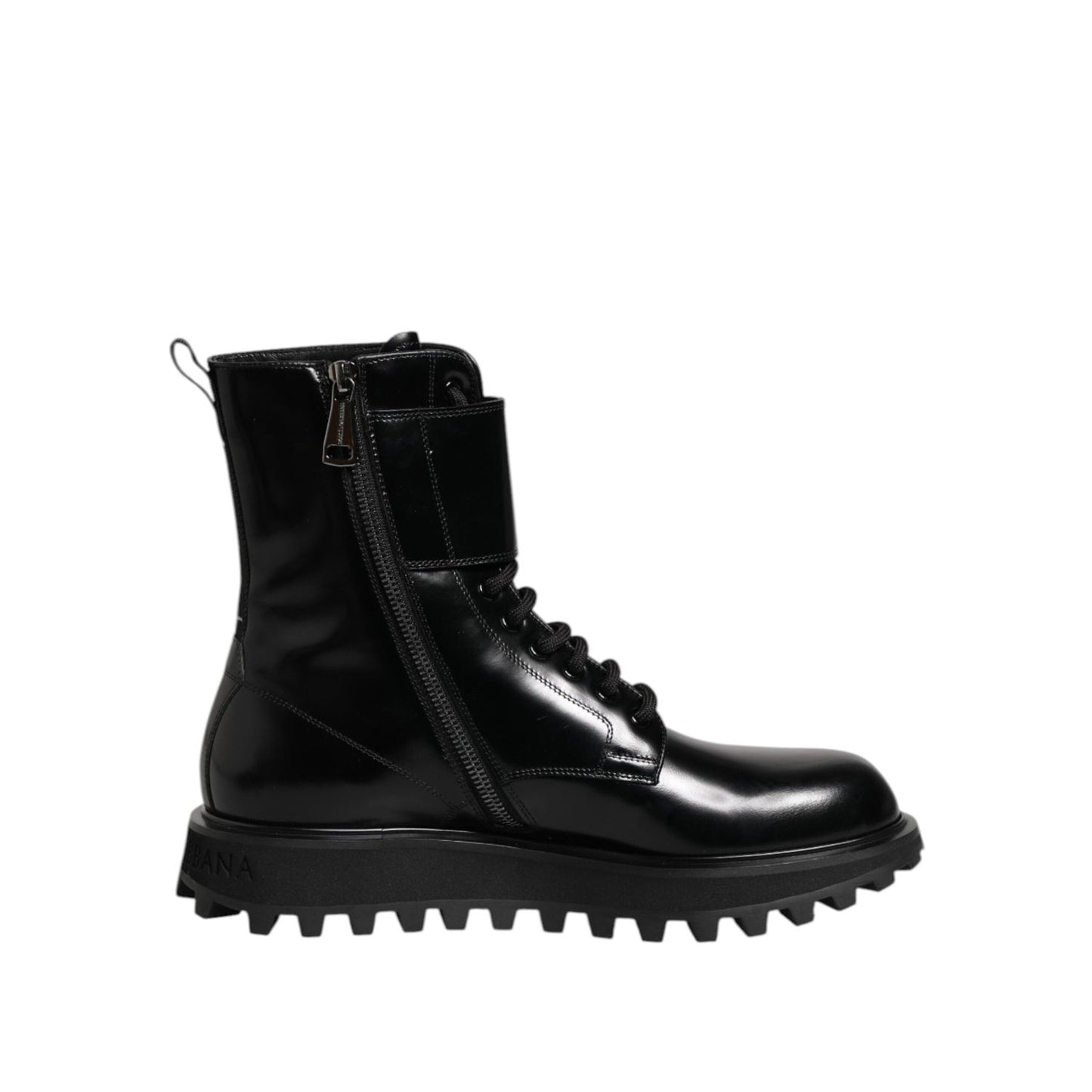 Dolce & Gabbana Black Leather Lace Up Mid Calf Boots Shoes
