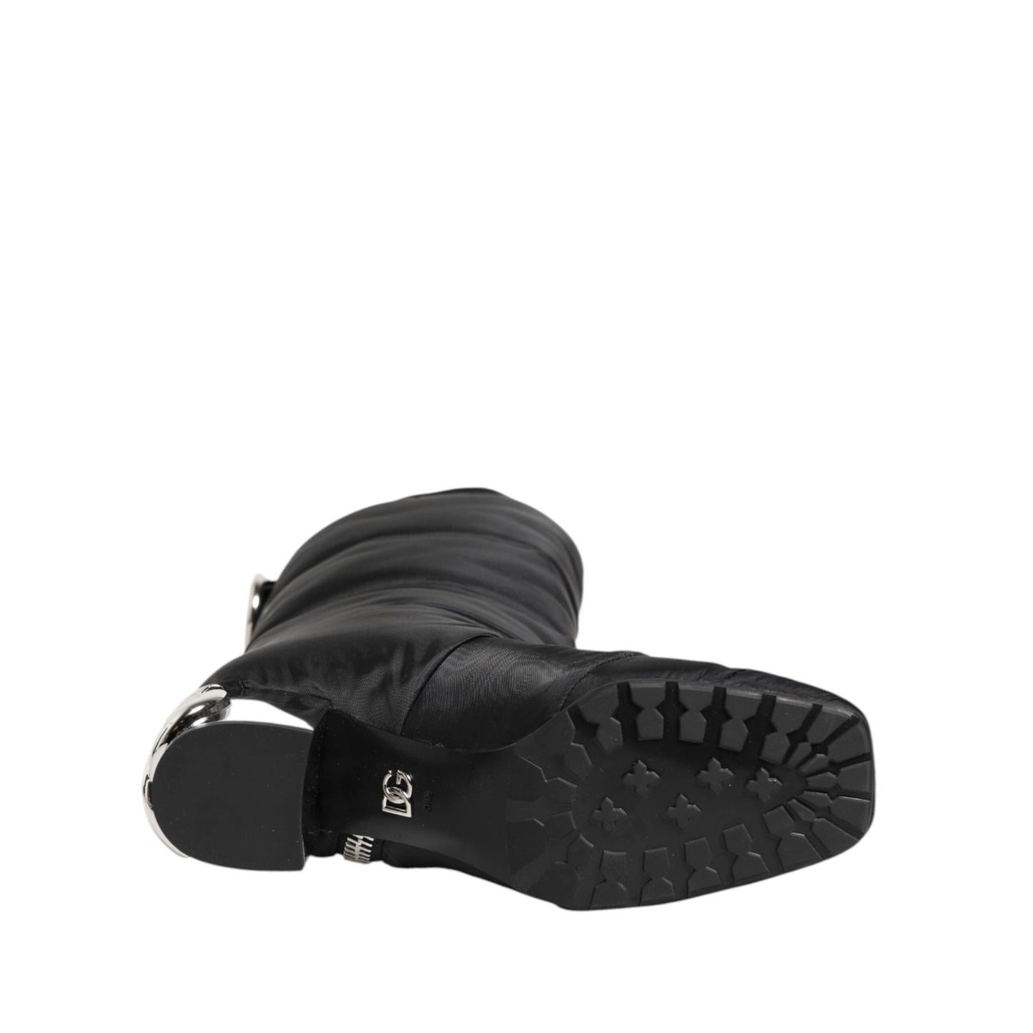 Dolce & Gabbana Black Padded Mid Calf Logo Heel Boots Shoes