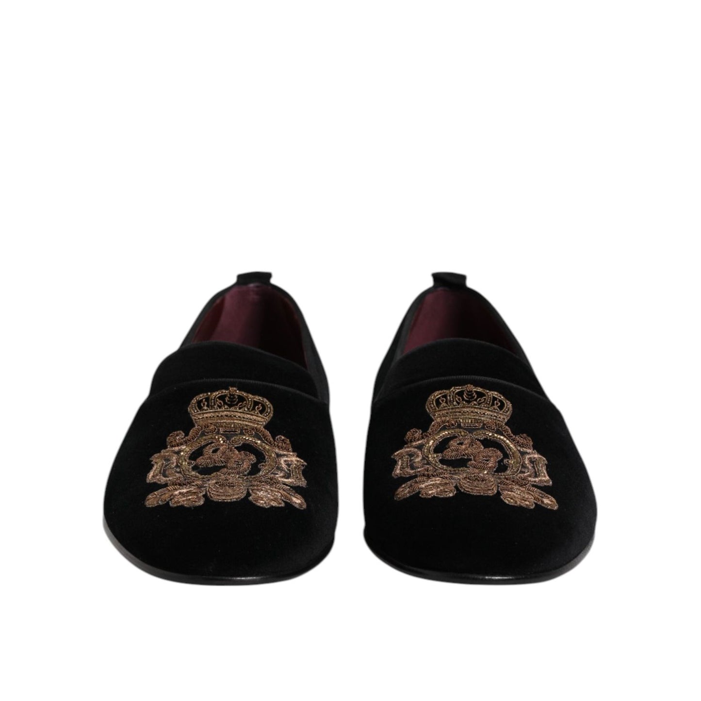 Dolce & Gabbana Black Velvet Gold Crown Mens Loafers Shoes MV7628-46