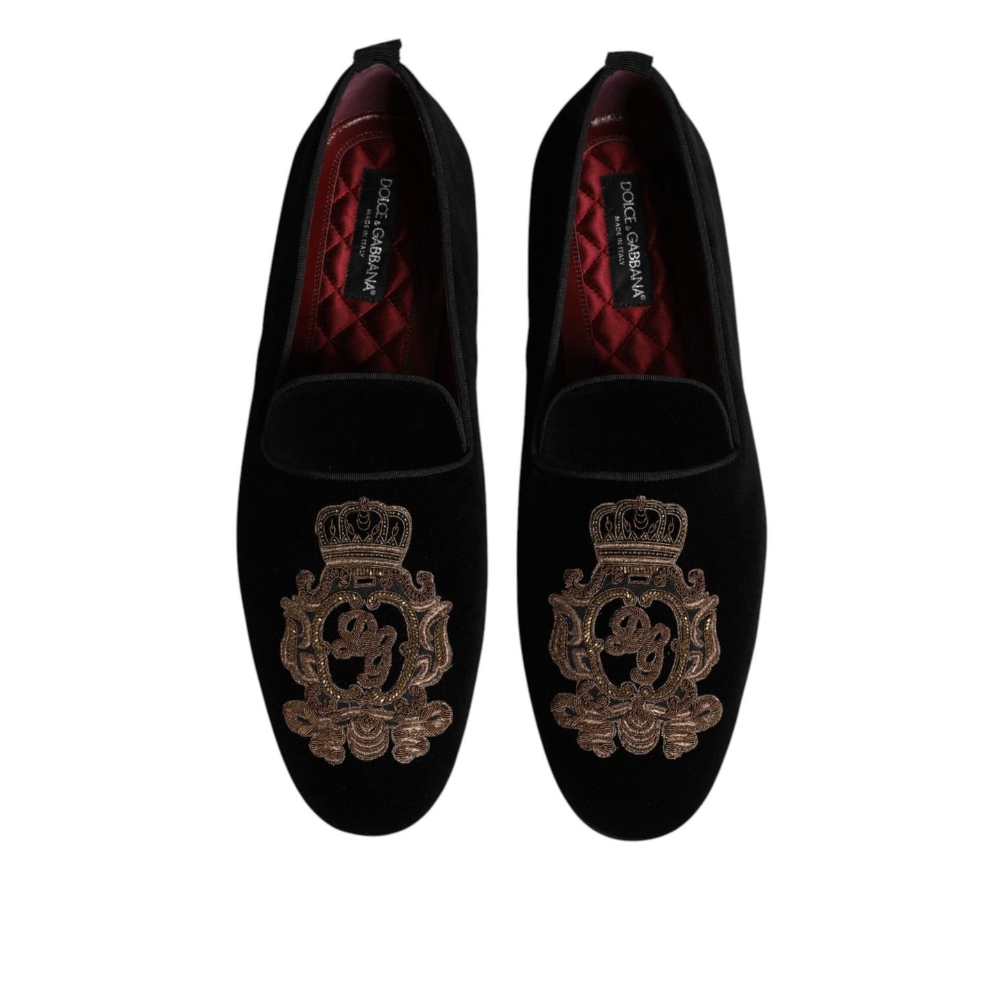 Dolce & Gabbana Black Velvet Gold Crown Mens Loafers Shoes MV7628-46