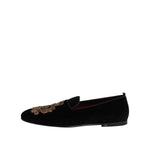 Dolce & Gabbana Black Velvet Gold Crown Mens Loafers Shoes MV7628-46