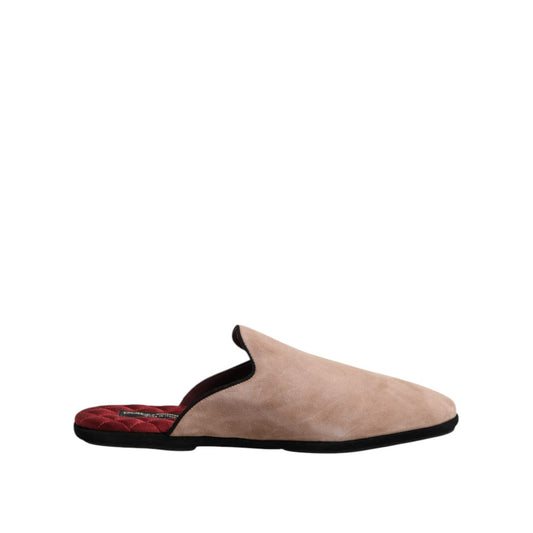Dolce & Gabbana Beige Suede Leather Slides Flat Slipper Shoes MV7685-43