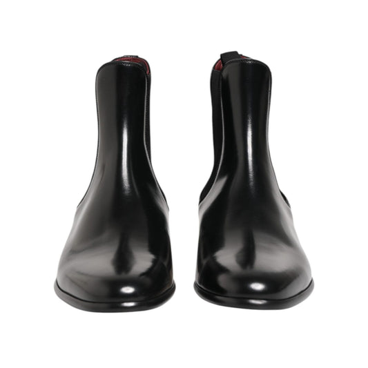 Dolce & Gabbana Black Leather Slip On Mid Calf Boots Shoes MV7687-44