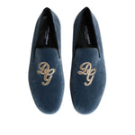 Dolce & Gabbana Blue Velvet DG Logo Loafers Formal Shoes MV7703-42
