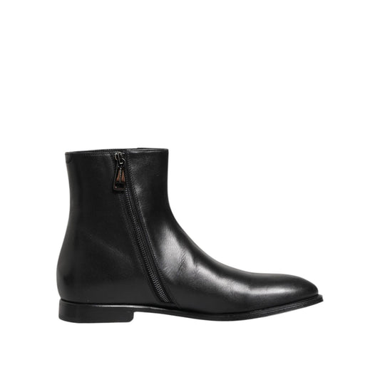 Dolce & Gabbana Black Leather Mid Calf Men Boots Shoes MV7749-41