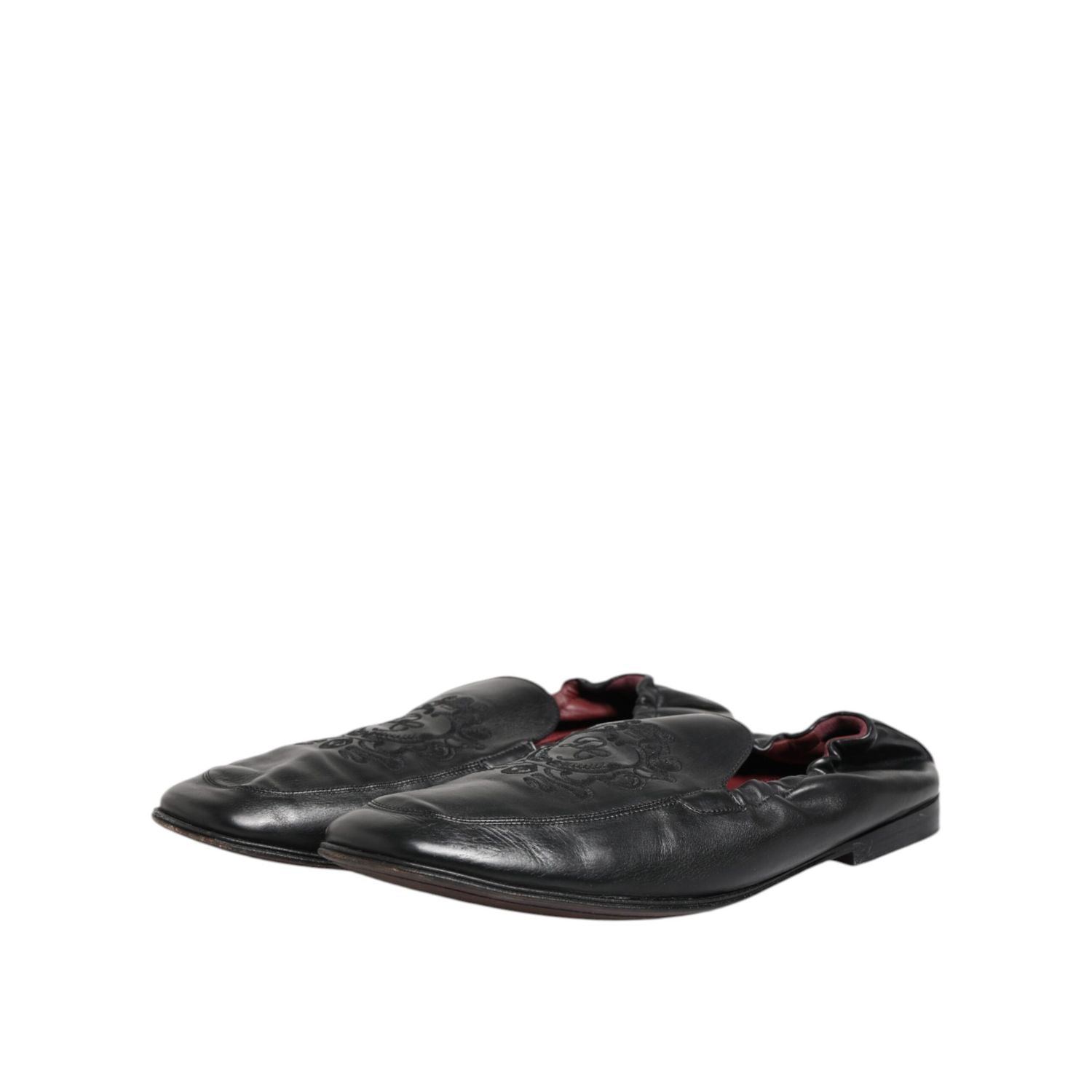 Dolce & Gabbana Black Leather Slip On Men Flat Loafers Shoes