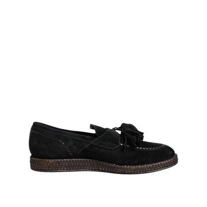 Dolce & Gabbana Black Suede Tassel Embellished Loafers Shoes