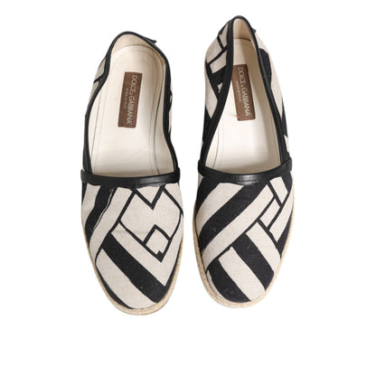 Dolce & Gabbana Black White Stripes Flat Espadrille Shoes