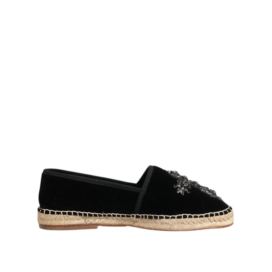 Dolce & Gabbana Black Cross Crystal Slip On Espadrille Shoes MV7774-39