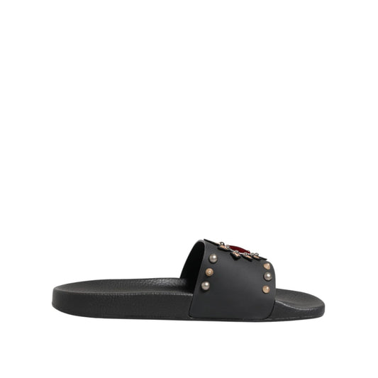 Dolce & Gabbana Black Rubber Sacred Heart Slides Men Beachwear Shoes MV7786-45