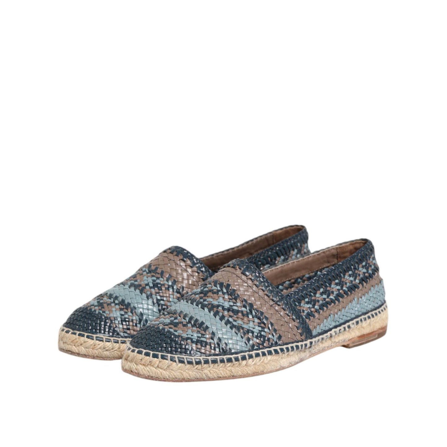 Dolce & Gabbana Blue Gray Woven Leather Buffalo Espadrille Shoes MV7856-42