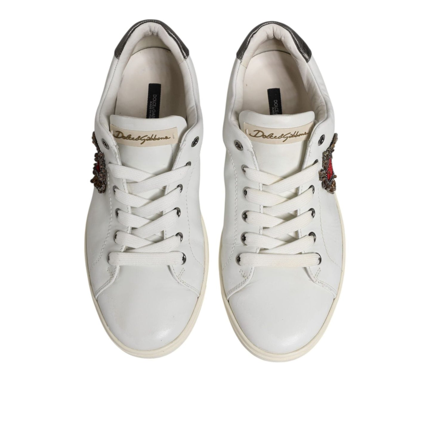 Dolce & Gabbana White Silver Sacred Heart Men Sneakers Shoes MV7593-40