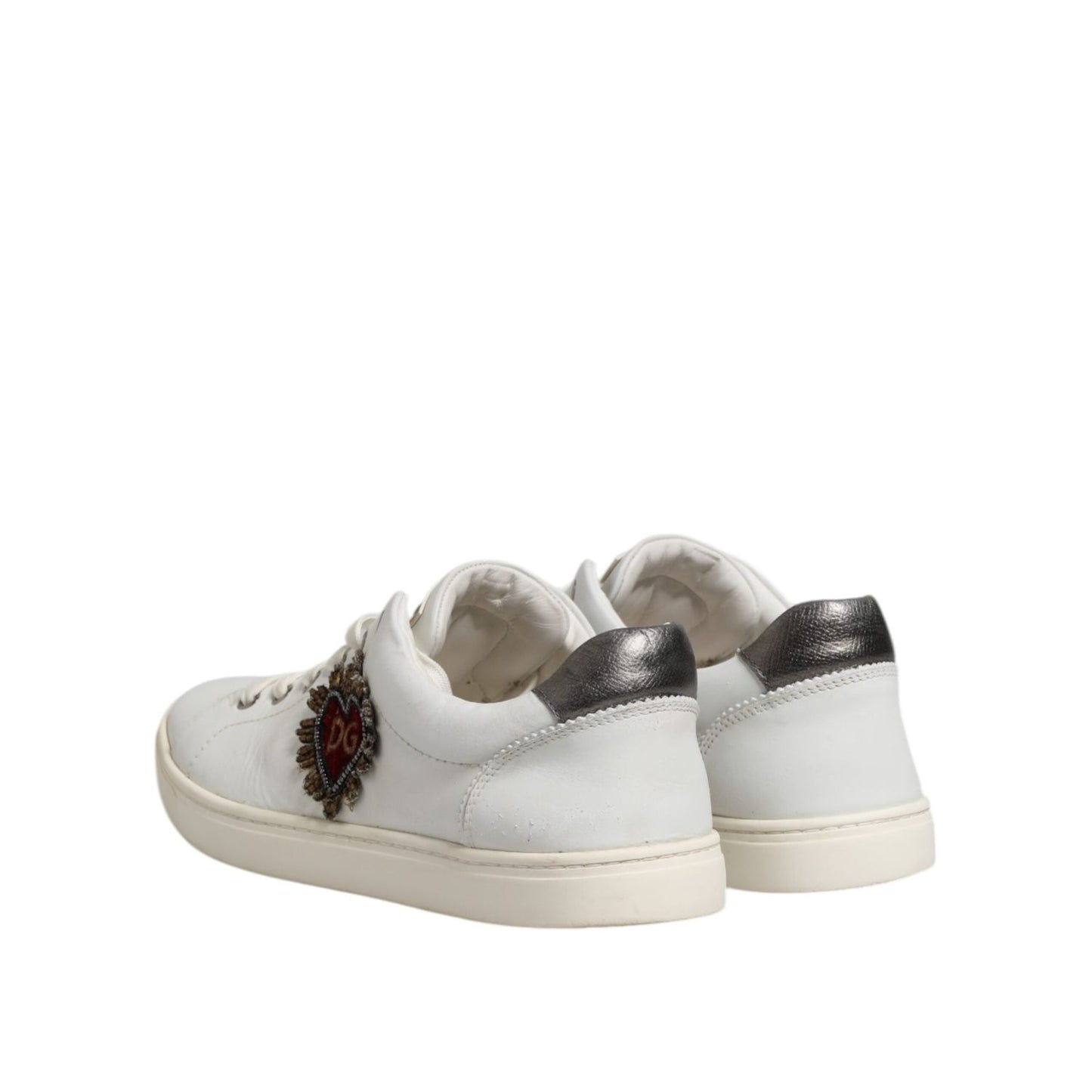 Dolce & Gabbana White Silver Sacred Heart Men Sneakers Shoes MV7593-40